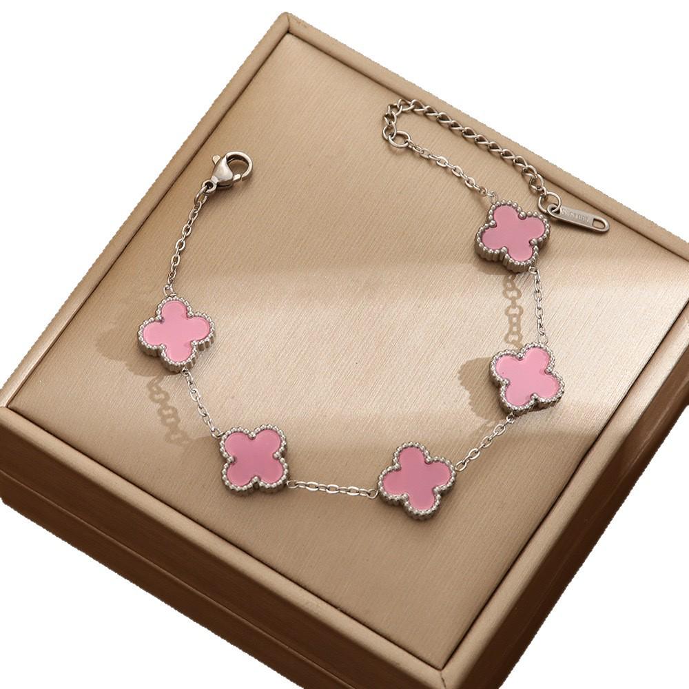 Korean Style Titanium Steel Four-Leaf Clover Couple Bracelet, 18k Rose Gold, Non-Fading