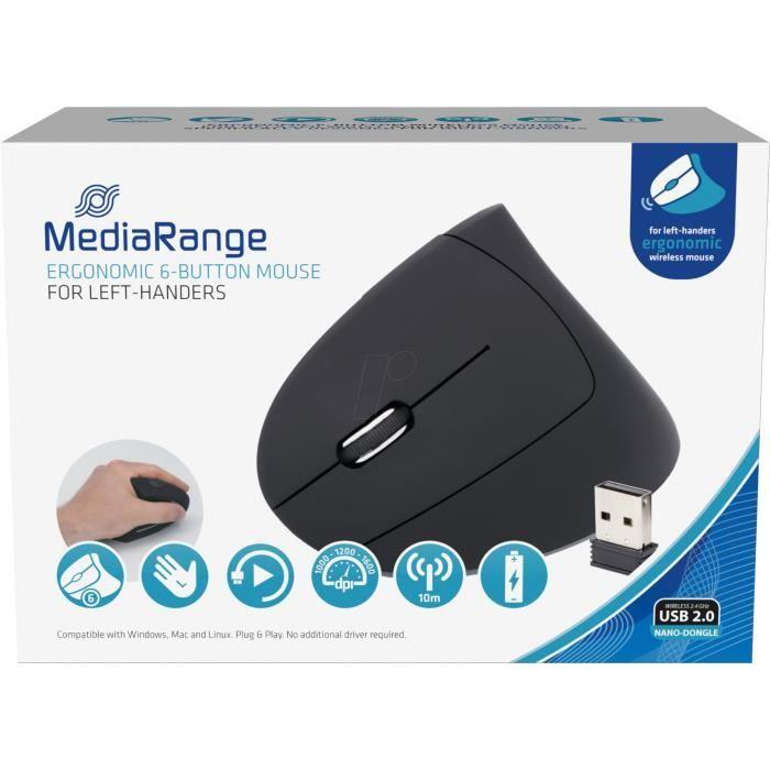 Souris Sans Fil - MEDIARANGE - MROS233 - Verticale - Gaucher - Noir