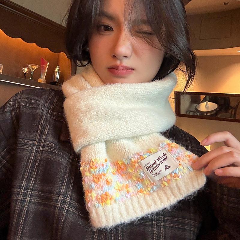 New Colorful Candy Dot Winter Wool Scarf Dopamine Color Soft Waxy Knitted Scarf