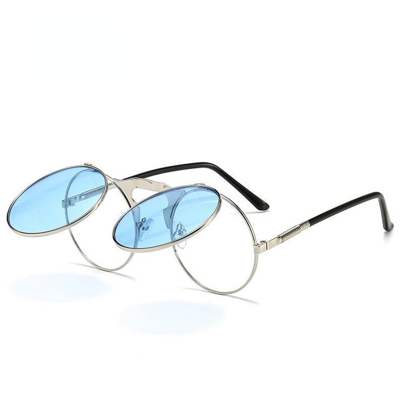 Vintage Style Steampunk Flip Sun Glasses Men's Retro Style Round Metal Material Sun Eyeglasses for Women's Brand Designer Fashion Circle Shades