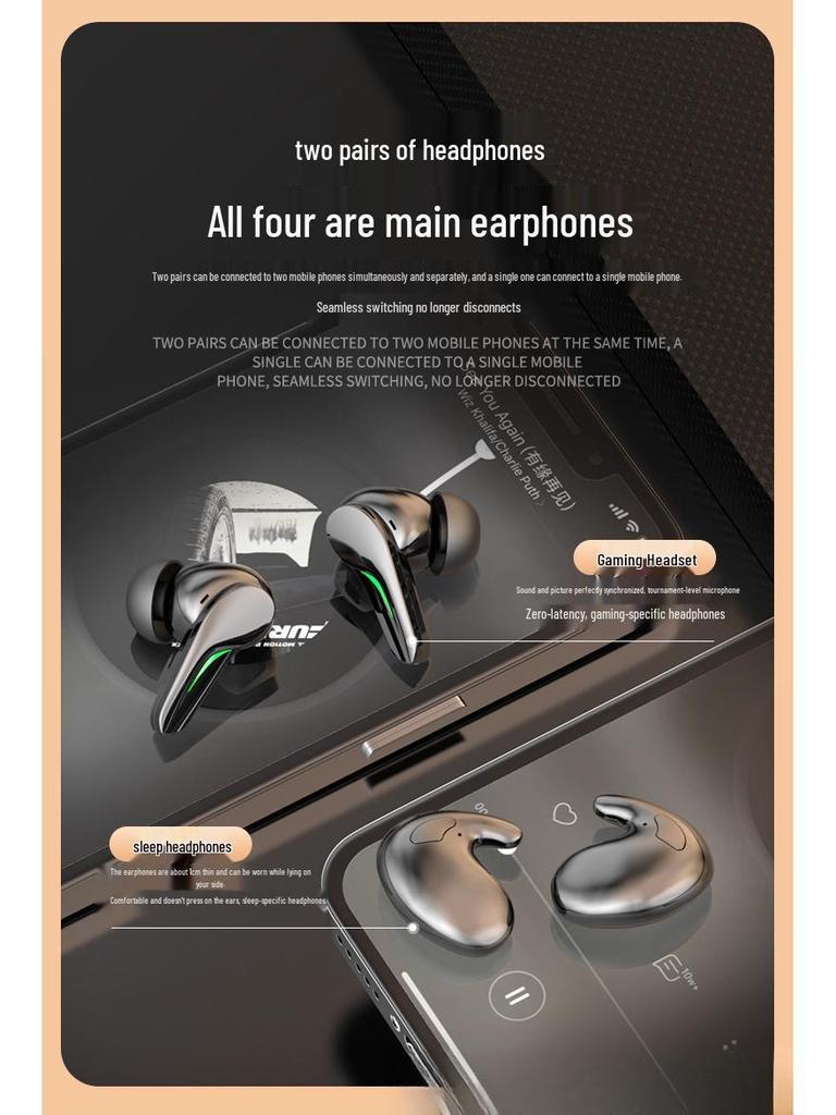 New TWS Wireless Bluetooth Earphones: Long Battery, Gaming E-sports, Noise Cancelling In-ear Sleep Mode.