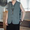 Men Summer Vintage Vest Shirt Chinese Traditional Sleeveless Open Cardigan Top