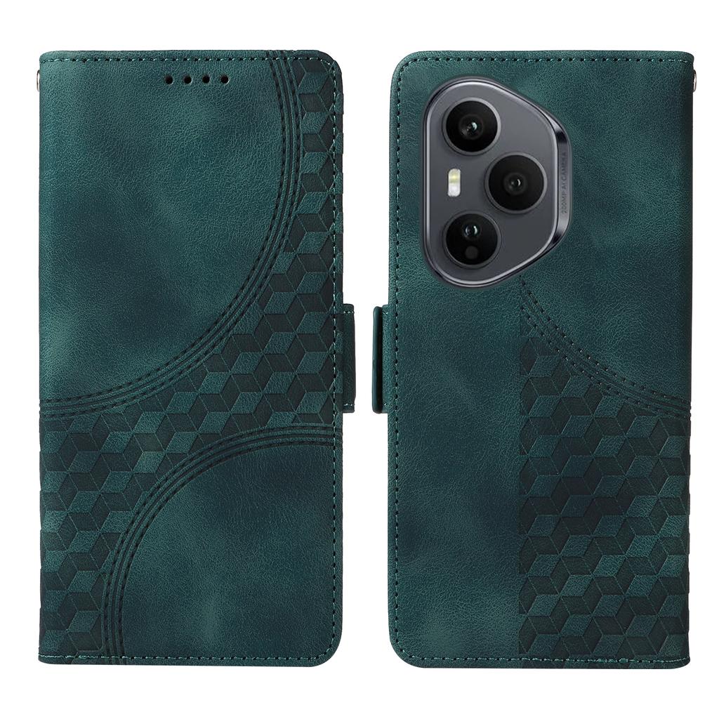 For Honor 400 Pro 5G (Global) Leather Cases Wallet Rhombus Imprinted Phone Cover Stand with Strap