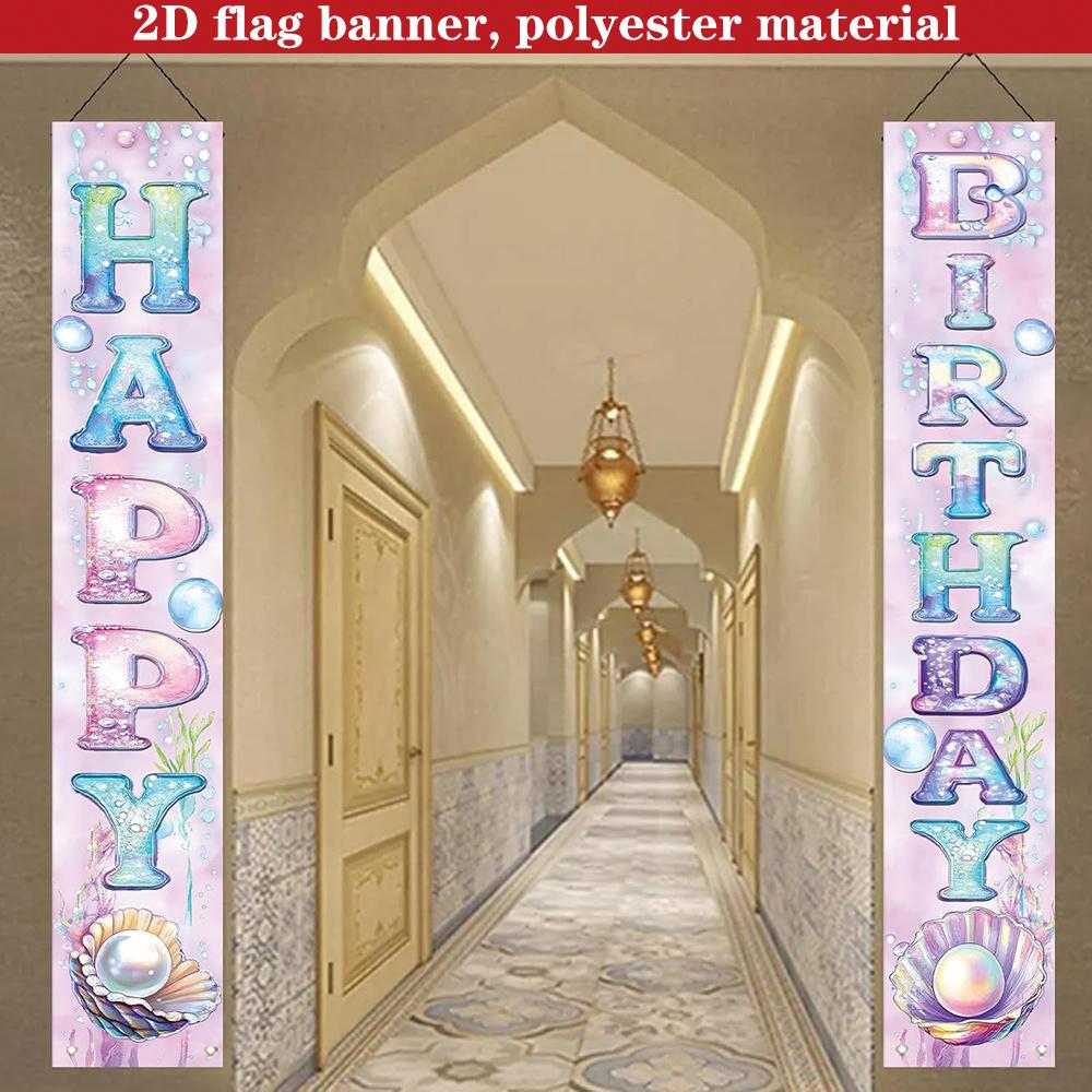 Happy Birthday Couplet Banner Mermaid Shell 1 Pair 180x30cm Indoor Outdoor Decor
