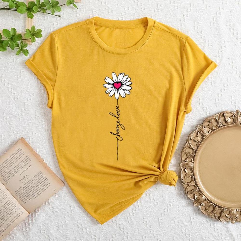 Letní dámské tričko s krátkým rukávem vzor potisk módní ležérní kulatý výstřih pohodlné dámské tričko s krátkým rukávem