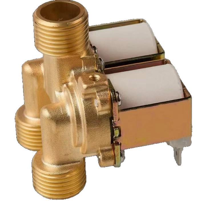 Honghui 1-In, 2-Out Full Copper Solenoid Valve for Water Heater, Male Thread, DC12V/24V, AC220V