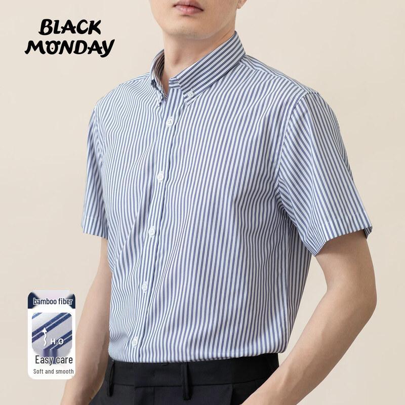 

BLACKMONDAY Men s Bamboo Fiber Striped Short-Sleeve Shirt XL