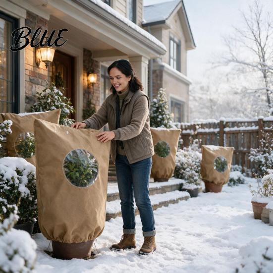 Winter Plant Care Equipment Cover with Round Window Zipper And Drawstring Non-Woven Indoor Outdoor Protection Fabric Frost Blanket for Shrubs Trees
