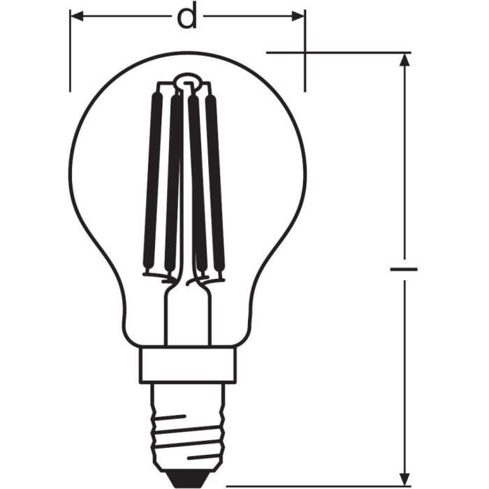 OSRAM Ampoule LED Sphérique clair filament variable 6,5W=60 E14 chaud