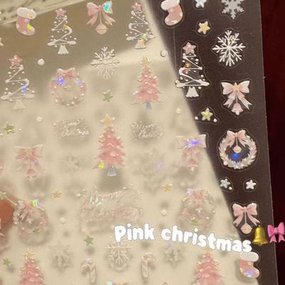 Pink Christmas Shell Light Nail Art Sticker Relief Three-dimensional Christmas Tree Nail Art Fairy Nails Light Luxury High-end White