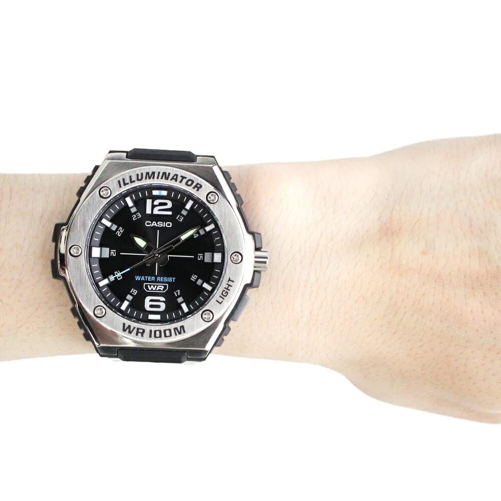 CASIO Waterproof Quartz Analog Watch with Resin and Stainless Steel Silver and Men's Case, Black, MWA-100HD-1A