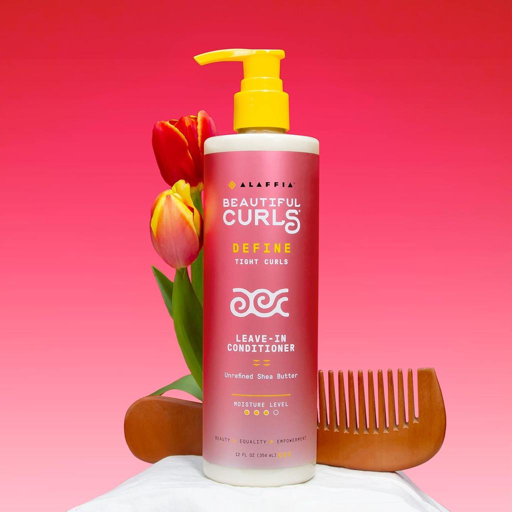 Alaffia Hair Care, Beautiful Curls, Leave in Conditioner for Tight Curls, Thick & Curly Hair Products, Shea Butter, Vitamin E & Coconut Oil, 12 Fl Oz
