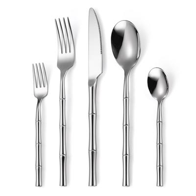 Creative Tableware with Bamboo Handle 304 Stainless Steel Western Tableware Steak Fork Spoon Tableware Dishwasher-safe Tableware
