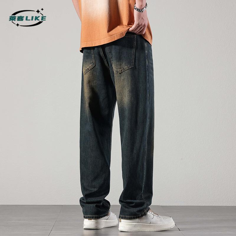 Four Season Wearable New Men'S Jeans, American Retro Pants, High Street Loose Casual Straight Leg Pants, Denim Pants