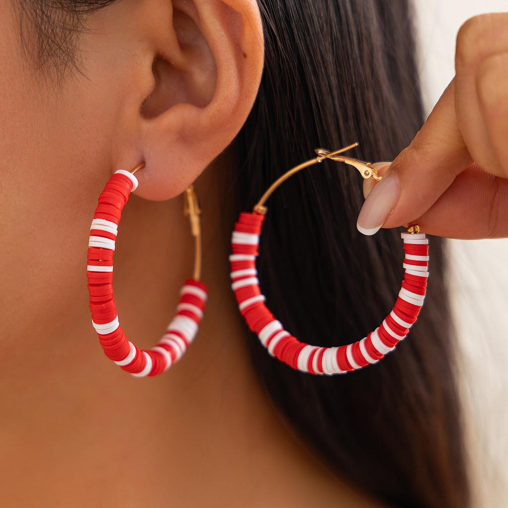 Creative Christmas Contrast Earrings, Personalized Holiday Gifts Santa Soft Pottery Round Ring Earrings