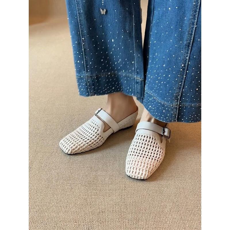 Holiday Wind Woven Hollow Inner Heightening Bag Head Shoes Women's Head Belt Buckle Breathable Shoes