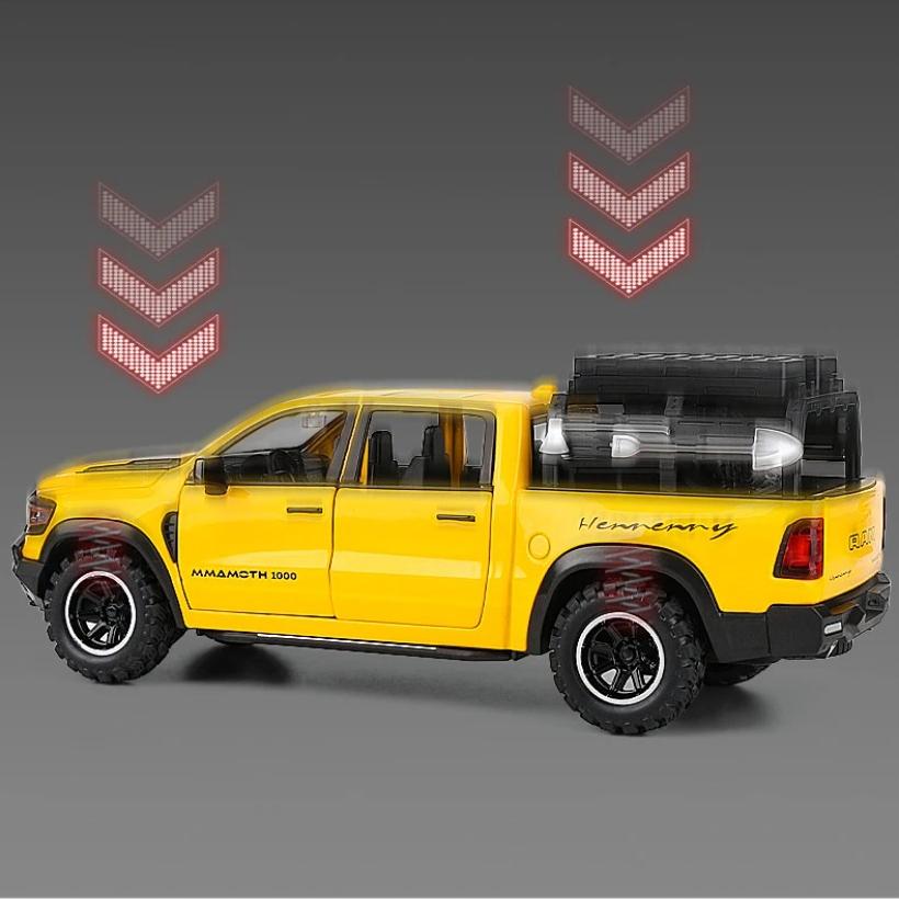 1/32 Scale Dodge RAM 1000 TRX Mammoth Picku Alloy Car Model Sound and Light Pull Back Children's Toy Collectibles Birthday Gift