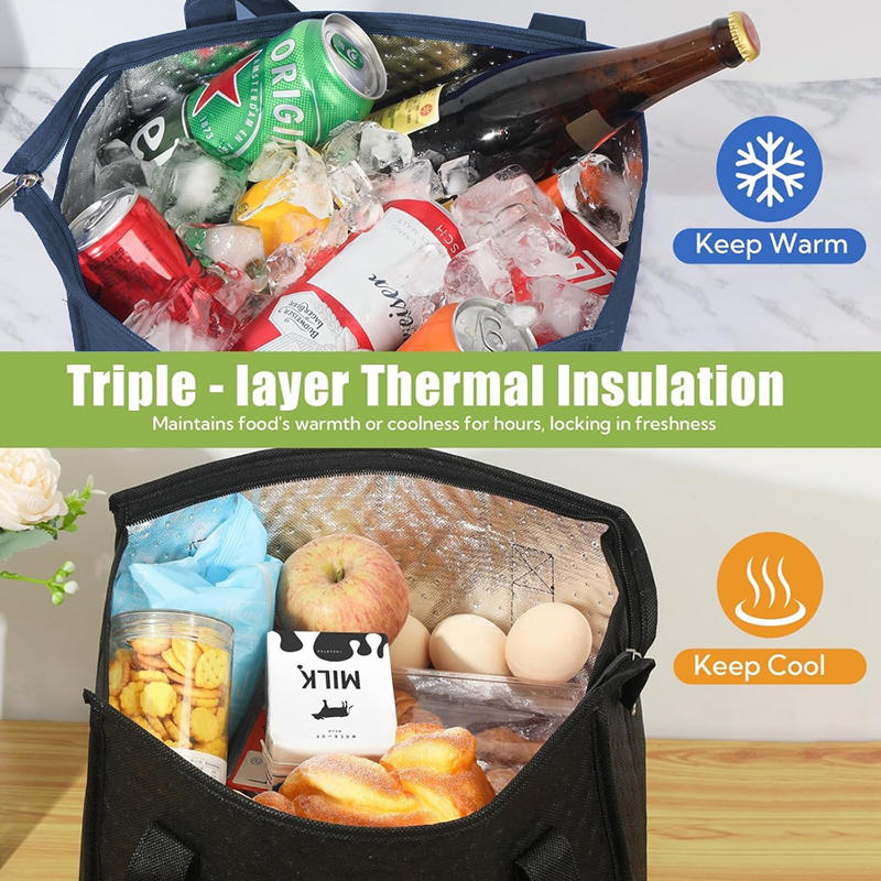 Portable Thermal Insulated Cooler Bag Leak-Proof Cold Storage Padded Carrier with Zipper for Picnic Travel