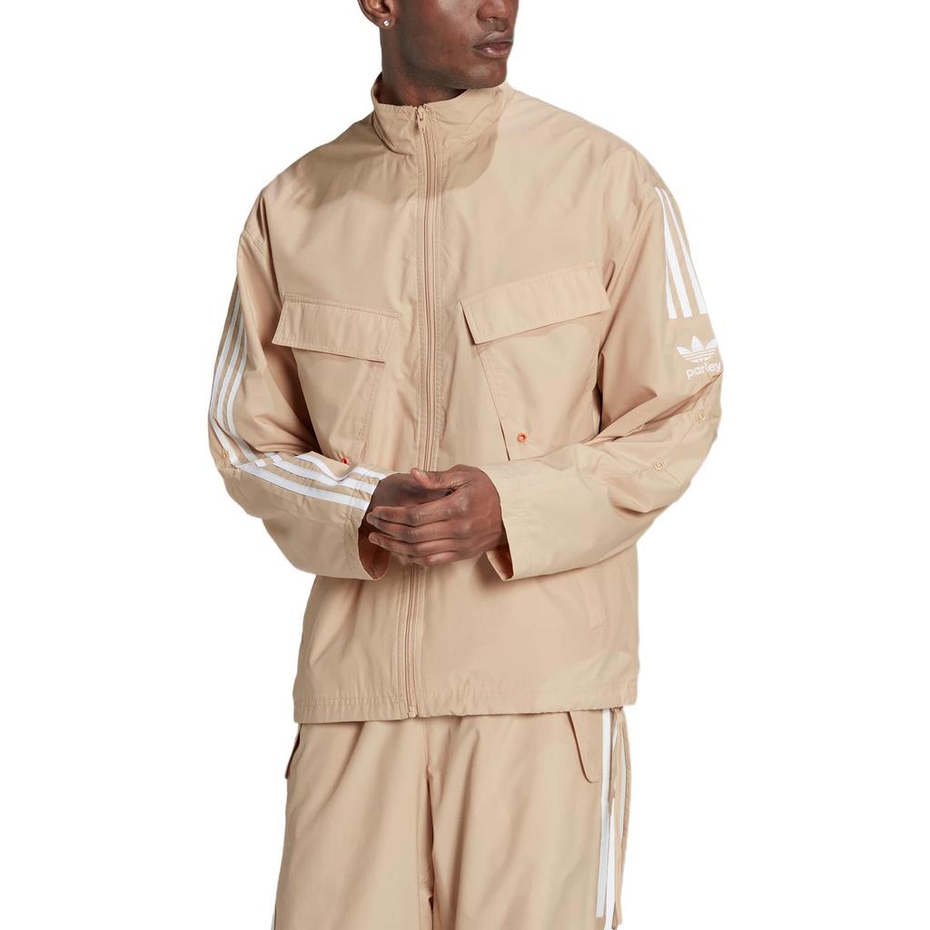 Adidas Originals Trefoil Parley Tt Solid Stripe Print Logo Zip-Up Collar Jacket Men Jacket Light-Brown HL9397