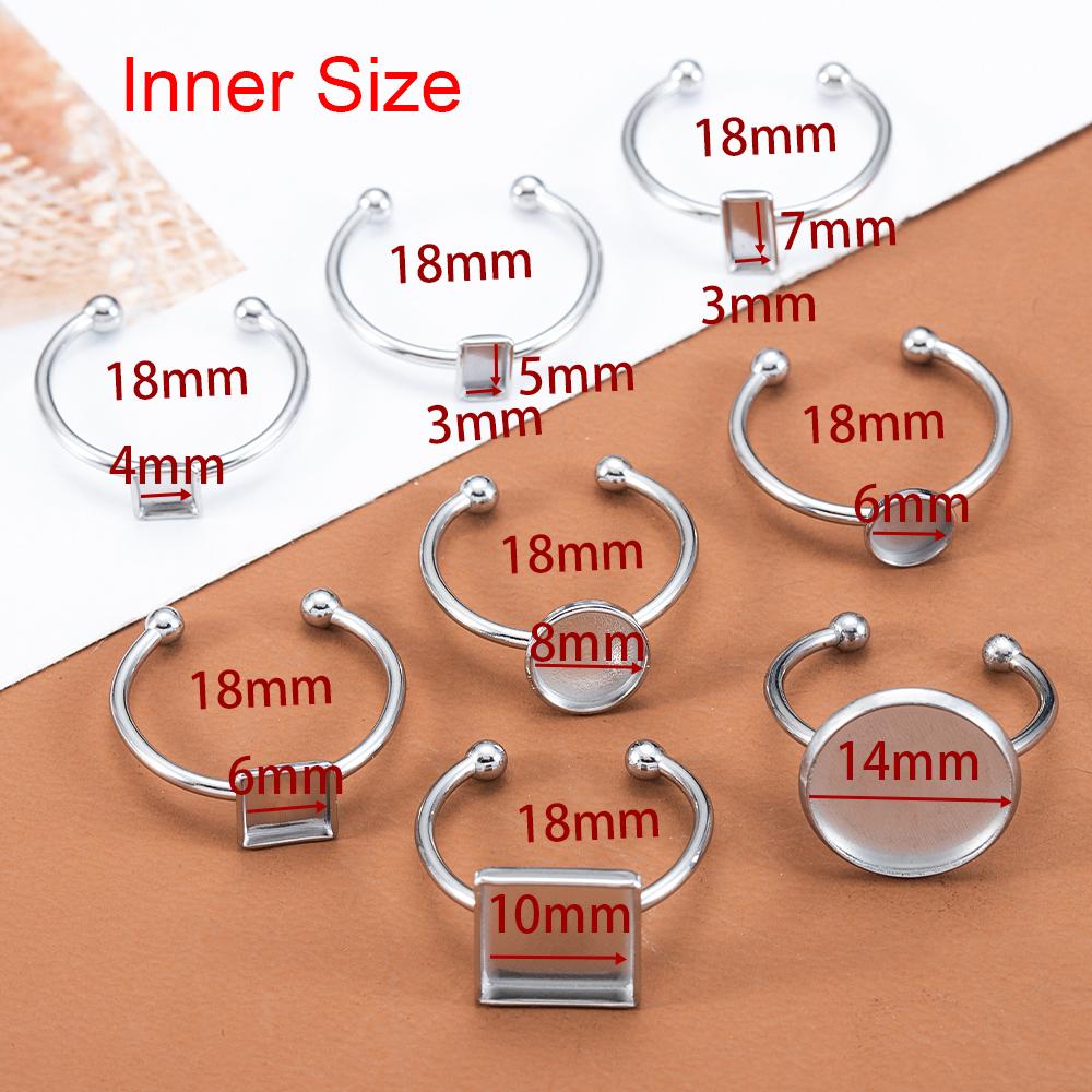 10 st Justerbara Öppna Ringbaser i Rostfritt Stål Tom Bas Infattning Cabochonringar För Smyckestillverkning DIY Fingerring Tom