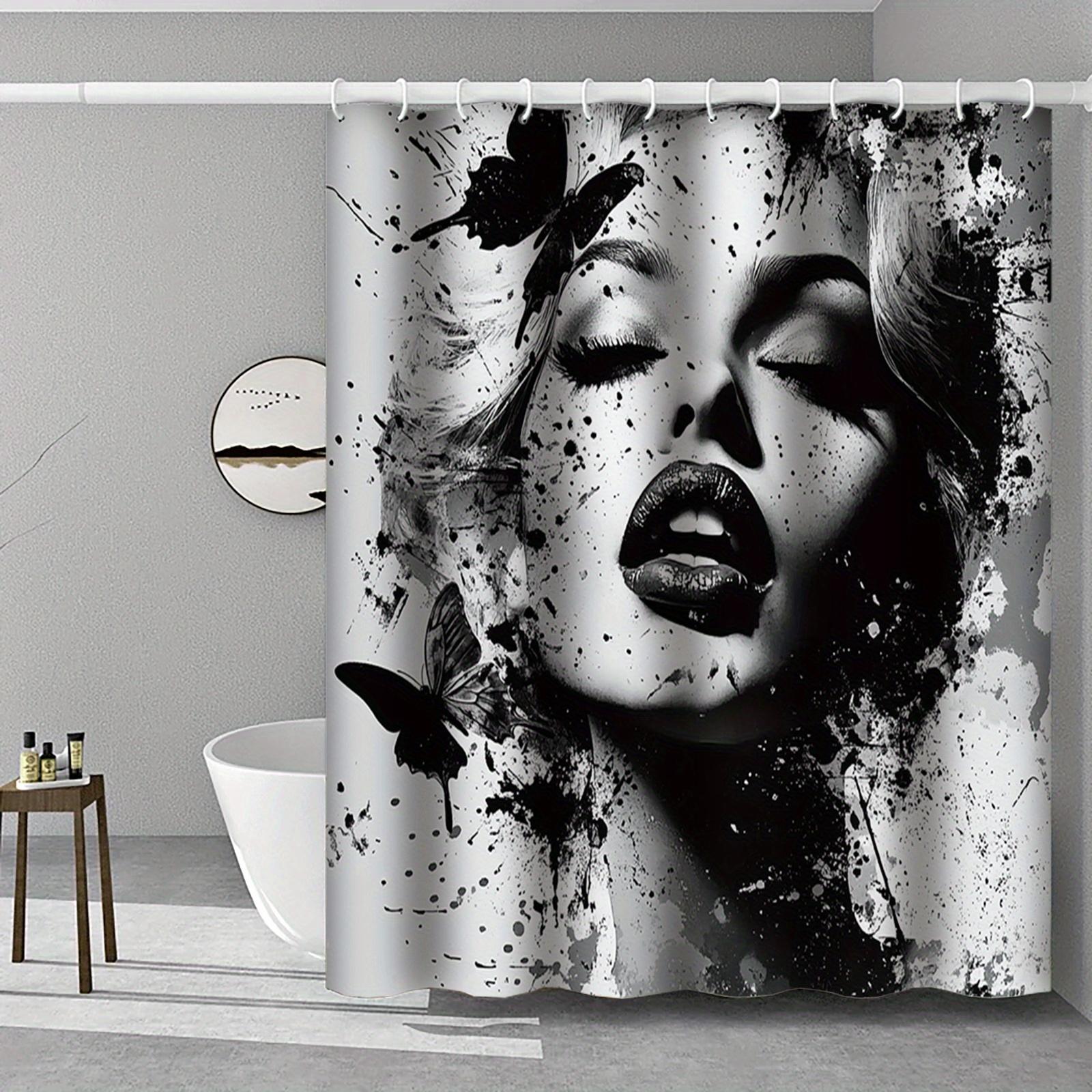 

Artistic Female Portrait Shower Curtain Black Ink Splatter Butterflies Bold Design Bathroom Decor 3D Print Waterproof Bath W60H190(CM)-1 Pcs