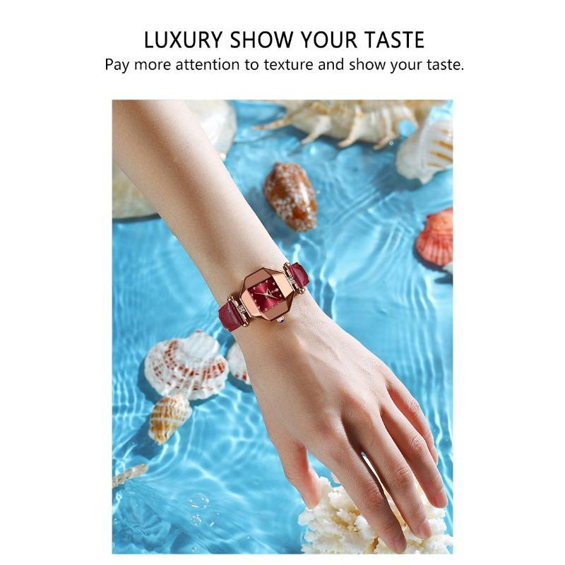 POEDAGAR Luxury Quartz Watch Elegant Fashion Red Dial Waterproof Ladies Leather Watches Women High Quality