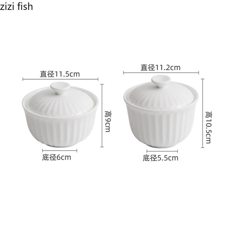 Čistě bílá keramická miska s víkem Kreativní polévková miska Miska na dušená vejce Dezertní misky Servírovací misky Hotelové speciální nádobí
