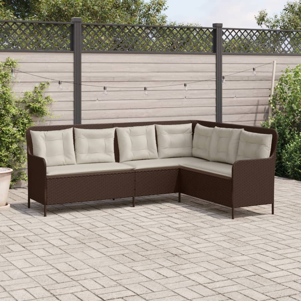 Vidaxl Narożna Sofa Ogrodowa Z Poduszkami, Brązowa, Polirattan