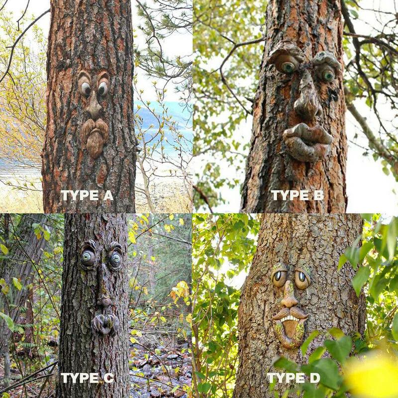 Old Man Whimsical Tree Face Statues Hugger Peeker Sculptures Easter Fairy Garden
