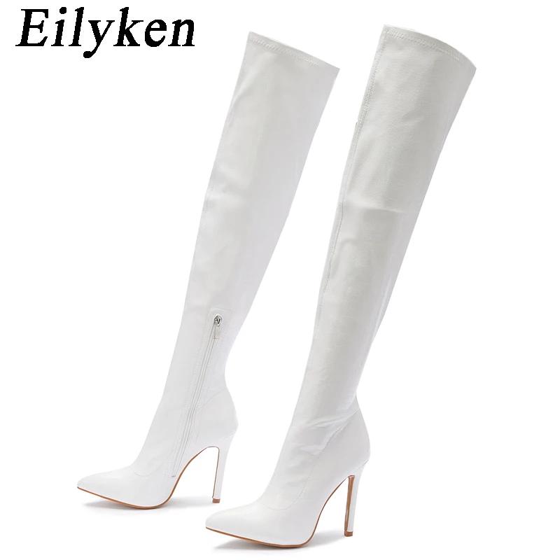 Mode Eilyken Sexy Schlangenleder Spitzschuh Damen Overknee Stiefel Mode Reißverschluss Winter Oberschenkelhohe Stiefel Stripper Schuhe