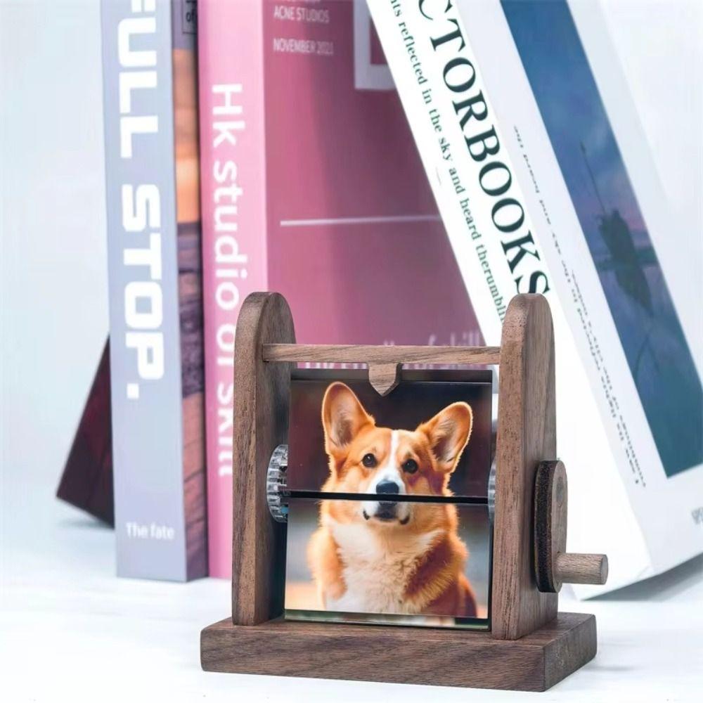 Hand Crank Rotation Photo Frame Wood Material Rotation Frame Desk Photo Book Creative Design Hand Crank Photo Album