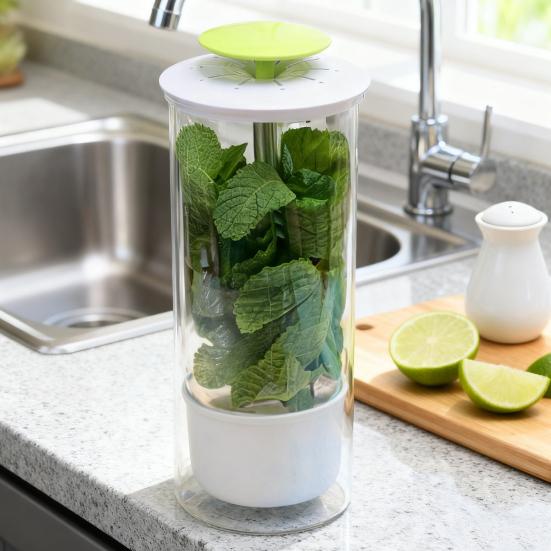 Herb Keeper Jar Refrigerator Herb Saver Storage Jar with Ventilation Slots And Drainage Holes Cilantro Saver Extend Freshness Gift for Enthusiasts