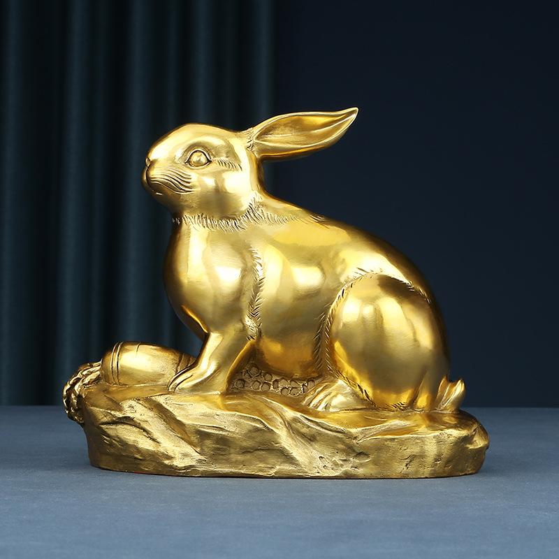 Brass Zodiac Rabbit Ornament Craft Business Office Living Room Home Decoration Display Opening Gift
