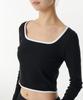 MUSINSA STANDARD WOMAN Women'S Slim Crop Square Neck Ringer Long Sleeve T-Shirt [Black/White]