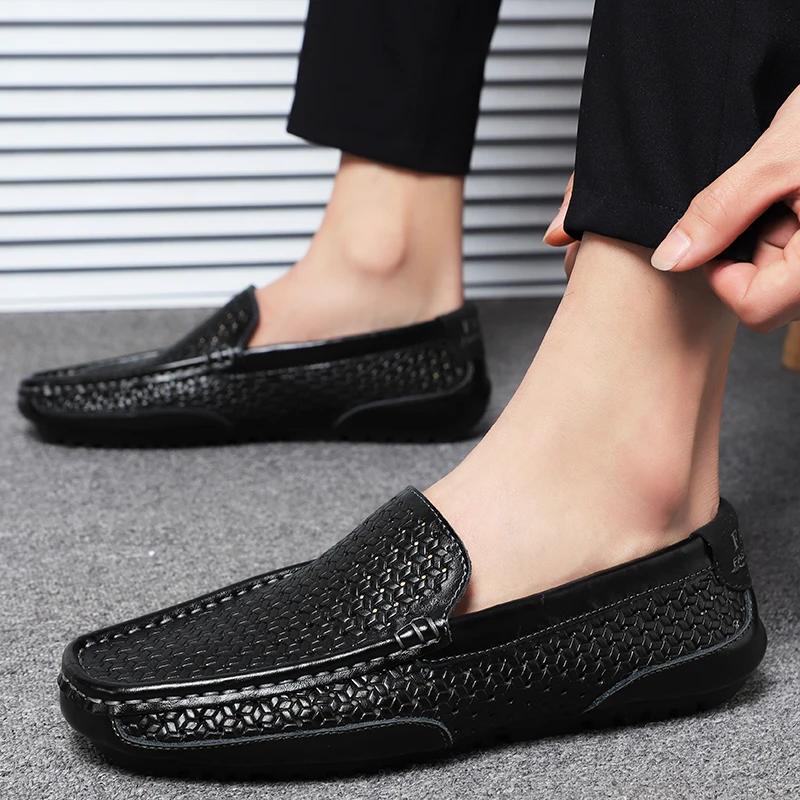 Fashion Summer Luxury Brand Men Casual Shoes Soft Genuine Leather Mens Loafers Moccasins Italian Designer Breathable Slip On Boat Shoes