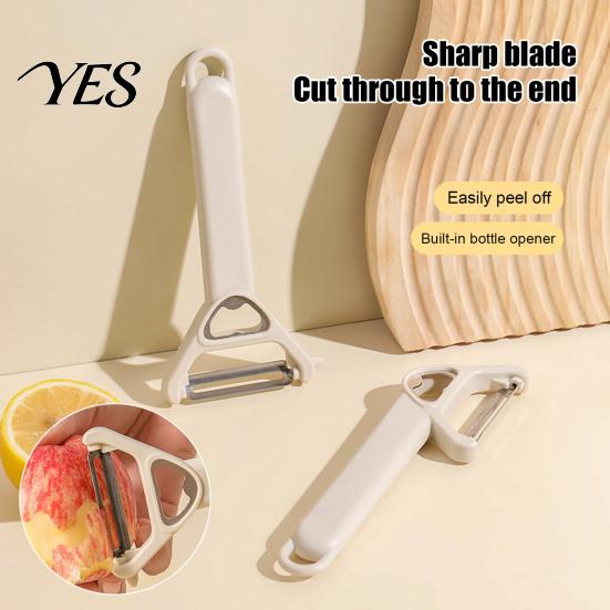 Extended Handle Peeler 3-in-1 Vegetable Peeler, Stainless Steel Ergonomic for Elderly, Anti-slip Manual Bottle Opener Sharp Blade Smooth Peeling Tool