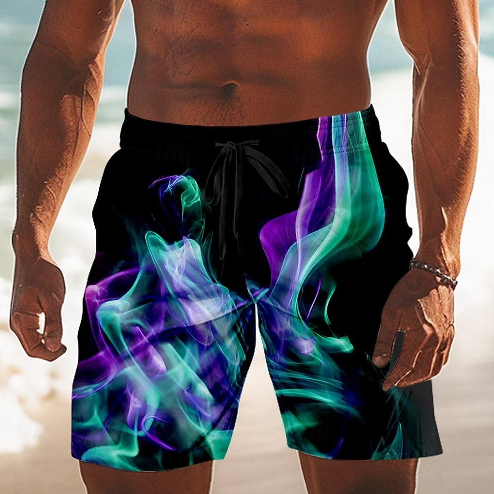 Men's Optical Illusion Flame Neon Glow Swim Trunks Swim Shorts Board Shorts Mid Waist Fashion Casual Outdoor Vacation