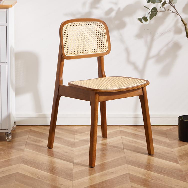 Solid Wood Nordic Dining Chair with Rattan Woven Backrest