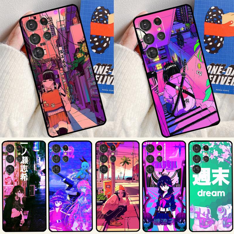 Vaporwave Glitch Anime Phone Case For Samsung Galaxy S25 S24 Ultra S9 S10 S20 S21 S22 Plus S23 FE S24 FE Cover