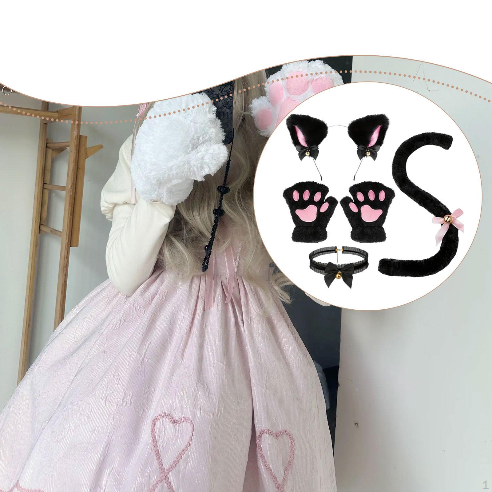 

Cat Cosplay Headband and Tail Costume Set Adorable with Neckband,