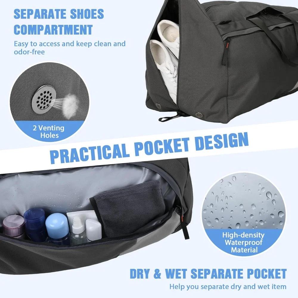 Gym Bag for Men Women 54L Large Duffle Bag Backpack Sports Travel Duffel Bag with Shoe Compartment & Wet Pocket