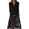 Women's Summer Casual V-Neck Button Vintage Floral Print Three-quarter Sleeve Long Dress With Pockets