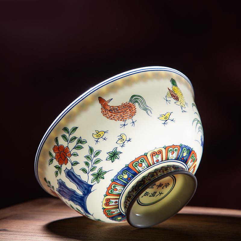Doucai Chicken Bowl Rice Soup Bowl Noodles Jingdezhen Ceramic Tableware Household High Foot Anti Scalding Bone China