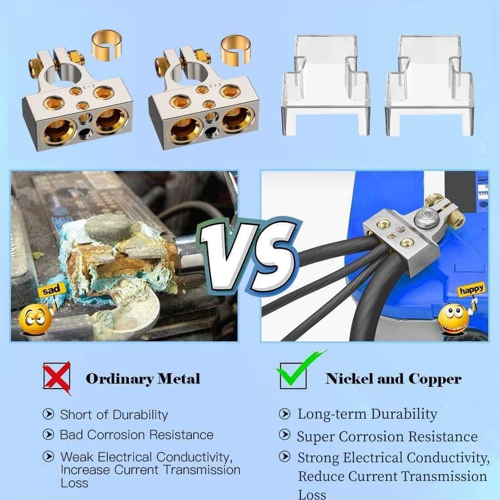Battery Terminal Connectors, 0/2/4/6/8/10 AWG Battery Terminals, Heavy Duty Car Battery Terminal, Top Post Multiple Marine Superior Connectivity Long