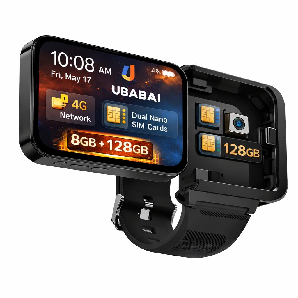 4G Smart Watch Phone UBABAI Android 12 4G Dual SIM 8GB+256GB WIFI GPS