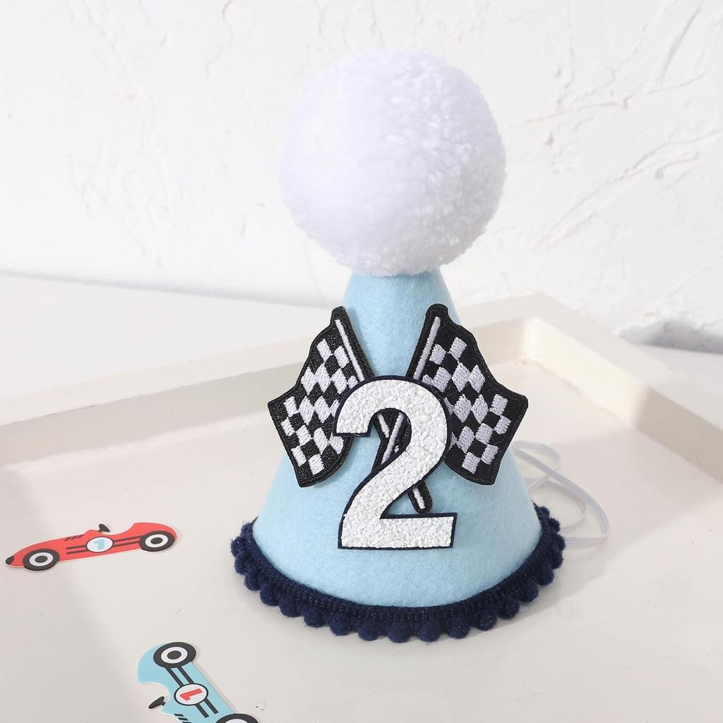 Race Car 2nd Birthday Crown for Boys - Fast Birthday Hat and Decoration, Blue Decor