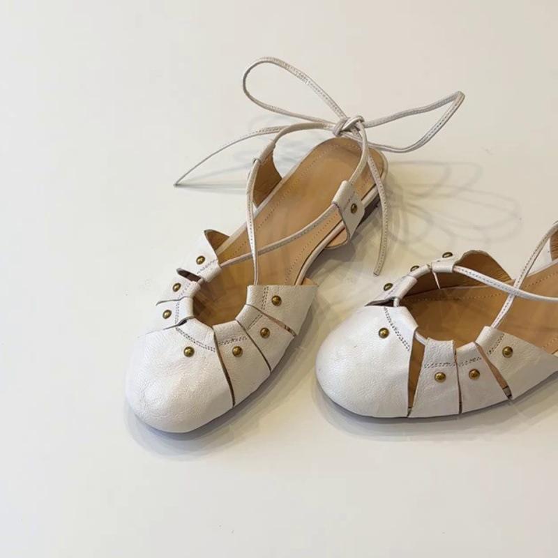 

Sheepskin version~ Fashion and elegant straps Baotou sandals women s summer new empty and versatile flat-bottomed square-headed Roman shoes 34