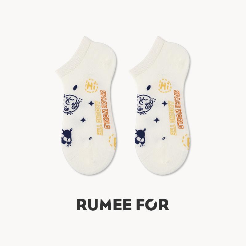 5 Pairs of Women's Spring and Summer Trendy Cartoon Breathable Shallow Short Boat Socks