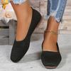 Women's Woven Flat Casual Shoes, Solid Color, Home and Outdoor, Fly Woven Breathable Single Shoes, Soft Sole Flat Shoes, Square Toe Casual Shoes