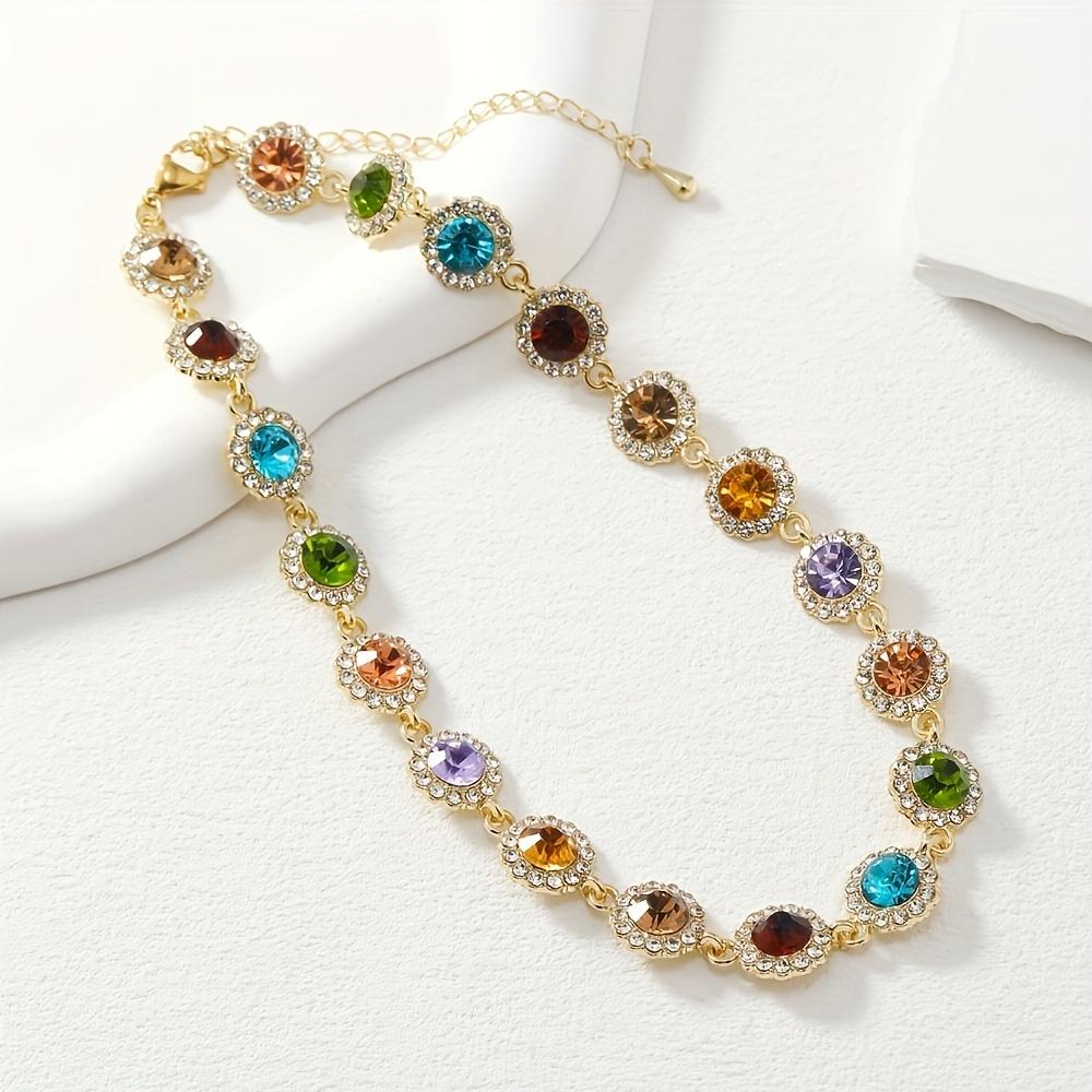 Elegant Fashion Necklace Set, Sparkling Colorful Synthetic Gemstones, Women Daily Party Wedding Jewelry Gift